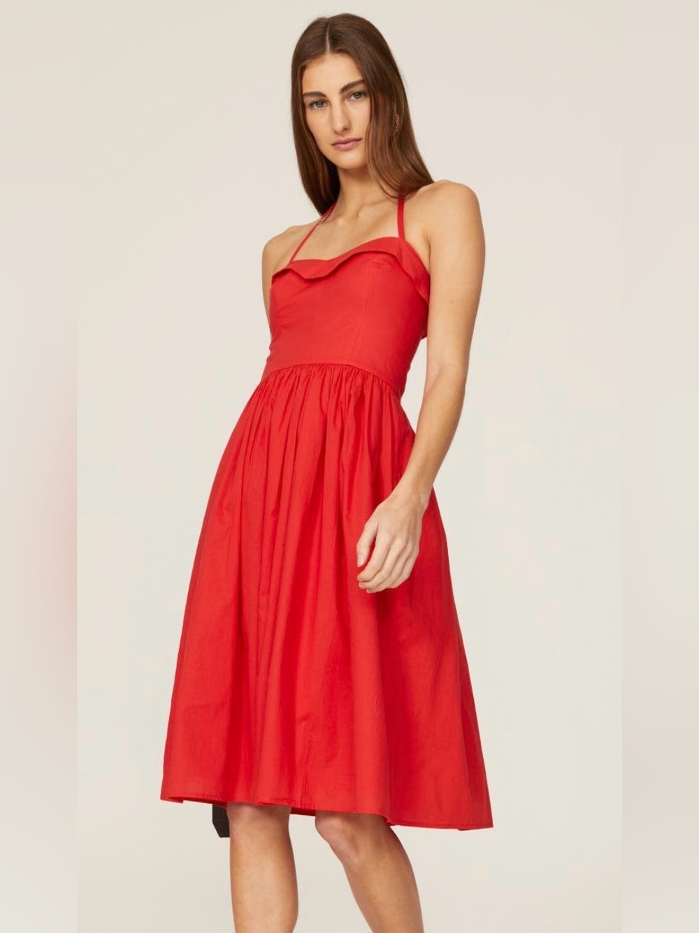 Sleeveless Red Midi Dress with Sweetheart Bodice